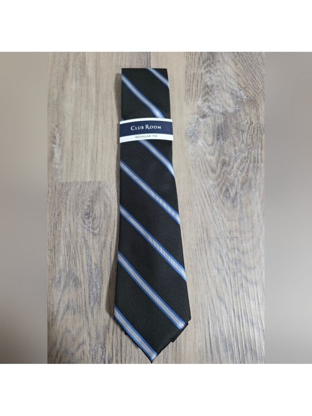CLUB ROOM Men's Luff Stripe Tie in Black With Blue And Silver Stripes - NWT